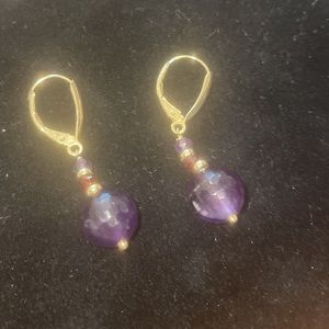 14k Gold  Amethyst & Garnet Pierced Earrings